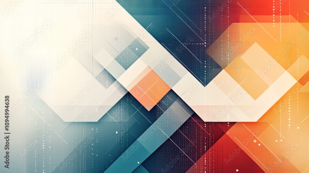 Poster a vibrant abstract design featuring geometric shapes and gradients, blending cool and warm colors to