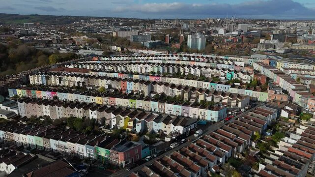 Colourful British Terraced Houses Glowing in Golden Autumn Light in Totterdown, Bristol, UK by rone
