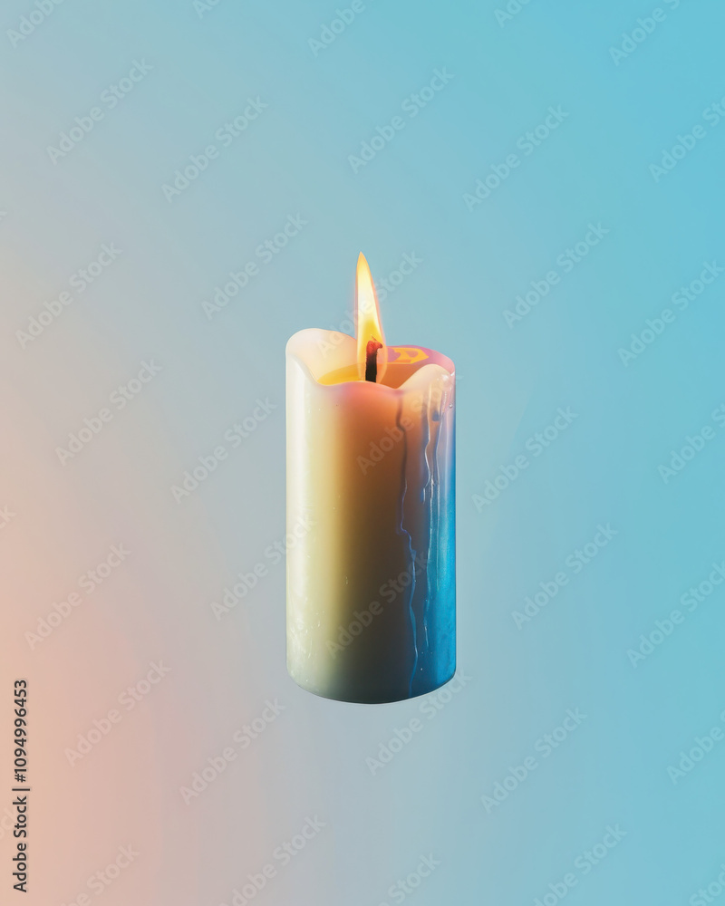 Poster Creating a serene atmosphere a single candle with flickering flame minimalist gradient background home decor soft lighting tranquility concept