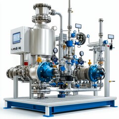 Industrial process control system with valves and gauges.