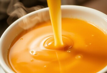 high Soup Pour A close up shot of soup being poured into a bowl