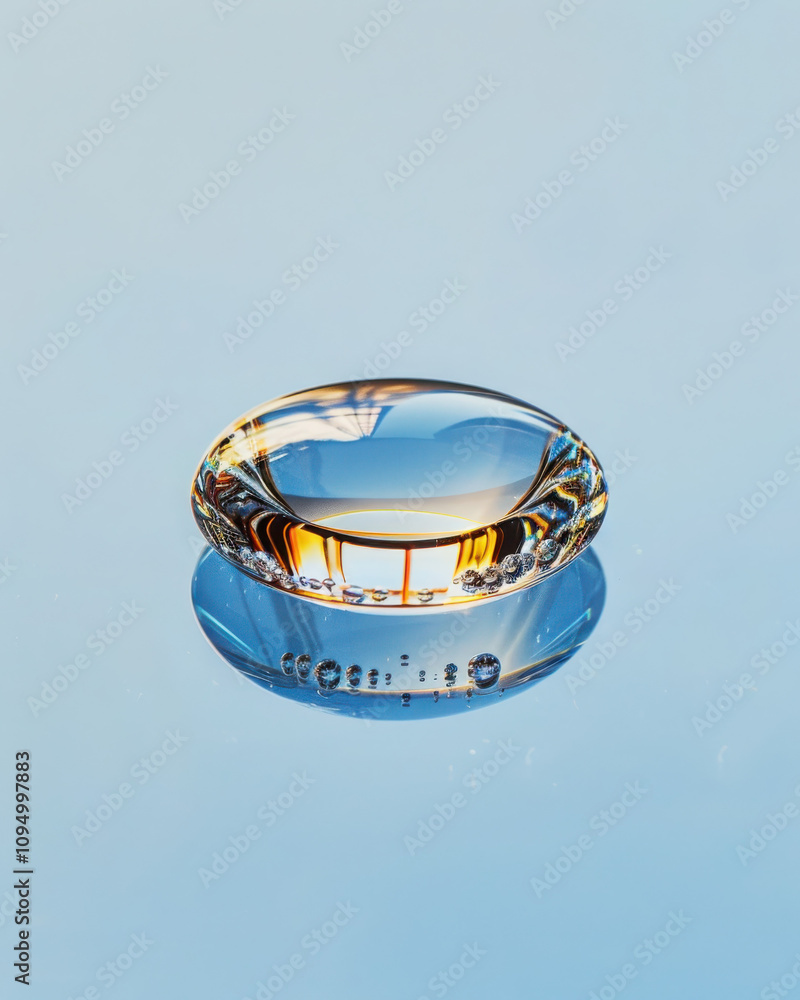 Aufkleber single raindrop landing smooth surface reflective image tranquil environment close-up view minimalis