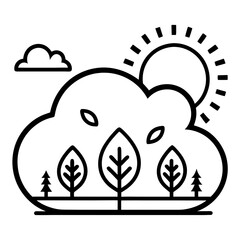 Fototapeta premium Simple icon of a cloud, sun, and trees representing clean air, renewable energy, and natural preservation