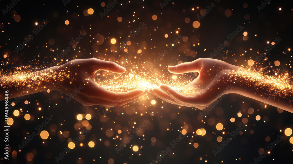 Aufkleber hands exchanging light and energy, symbolizing connection and unity