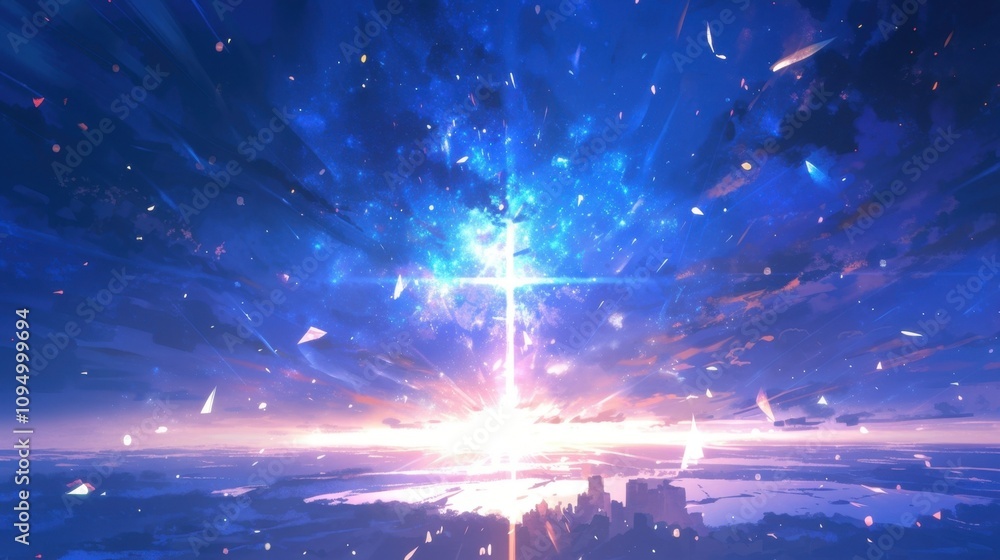 Poster a of glowing celestial forms their ethereal outlines pulsating with a dazzling radiance.