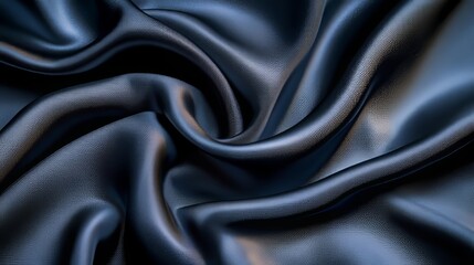 Fototapeta premium Dark Blue Satin Background, Luxurious Fabric Texture, Smooth Abstract Wavy Folds, Elegant Design.