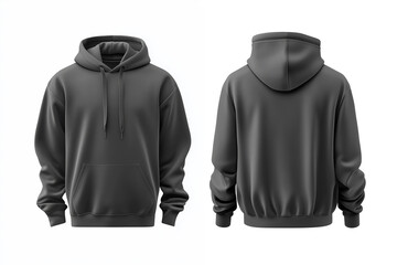 Gray Hoodie Jacket Front and Back for Mockups in White Background