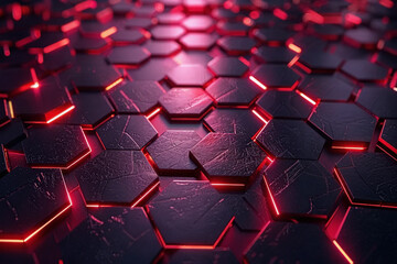 Abstract  Background Hexagons with Glowing Red Lights