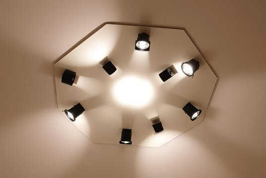 Seven Spotlights on Ceiling Seven spotlights in a heptagonal arr