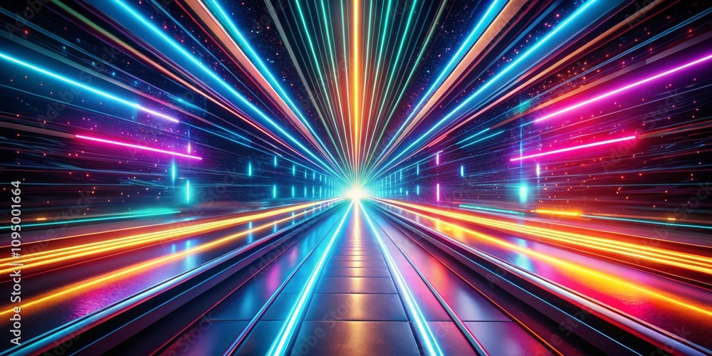 Poster futuristic abstract background with glowing lines creating a dynamic light tunnel effect in a night 