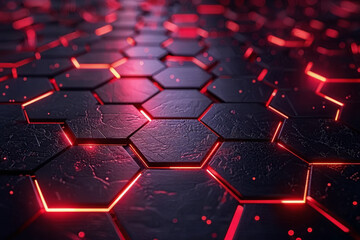Abstract  Background Hexagons with Glowing Red Lights
