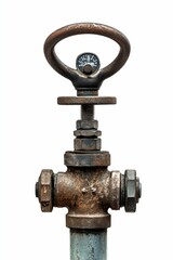 Rusty industrial valve with gauge.