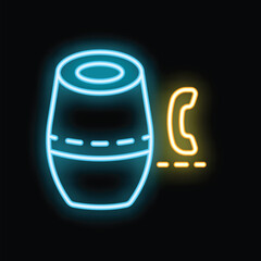 Neon smart speaker receiving a call icon glowing on dark background