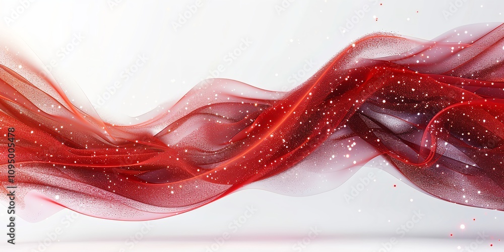 Poster an abstract red glitter wave illustration that is extremely close up and has a large content area fo