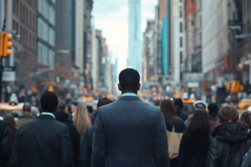 Obraz premium Anonymous Businessman Amidst Urban Rush Hour Blur