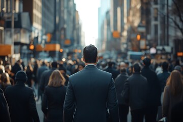 Fototapeta premium Anonymous Businessman Back View, Cityscape, Blurred Background