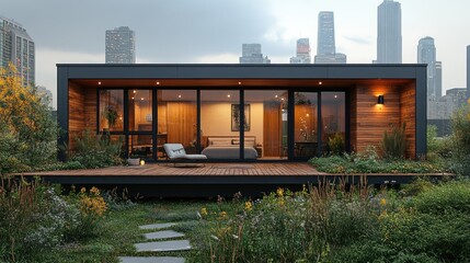 Modern Minimalist Container Home with City Skyline View