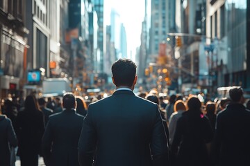 Obraz premium Anonymous Businessman in Gray Suit, Urban Street Scene