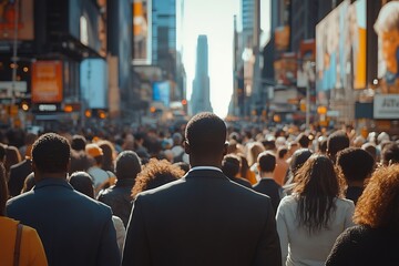Obraz premium Anonymous Businessman in Gray Suit, City Street Crowd