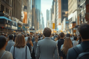 Anonymous Businessman in Sunlit Urban Crowd