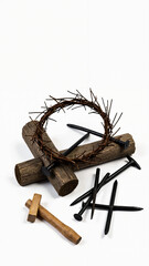Fototapeta na wymiar Crown of Thorns and Crucifixion Symbols: Powerful Christian Imagery for Easter Services or Religious Education