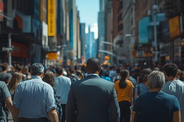 Obraz premium Anonymous Businessman Walking Sunlit City Street3