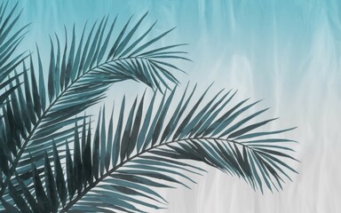 Teal palm fronds. Serene teal palm leaves against a tranquil sky evoke feelings of peace and escape.  Tropical paradise.