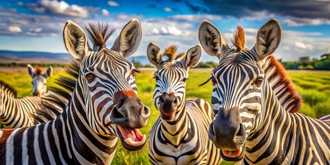 Fototapeta premium Hilarious Moments with Zebras: Capturing the Funniest Expressions and Antics in the Wild, Showcasing Their Unique Personalities and Playful Nature in Stunning Natural Settings