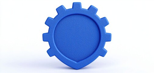 anti tracking settings concept. A blue gear-shaped object with a shield design, showcasing a textured surface and a modern aesthetic.
