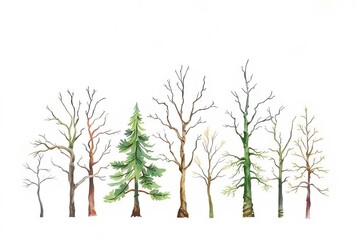Fototapeta premium Watercolor Tree Figures Trees painted in watercolor