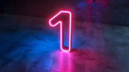Neon pink number one stands on a blue and purple surface with texture.