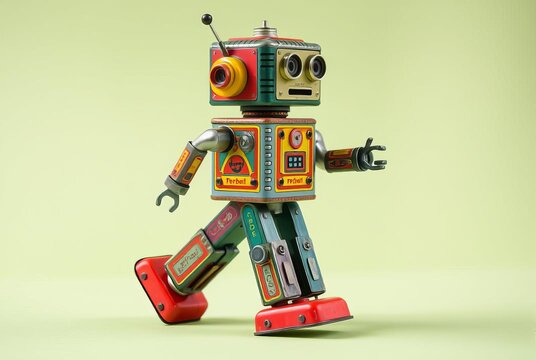 _ - A colorful tin robot that walks and makes mechanical sounds