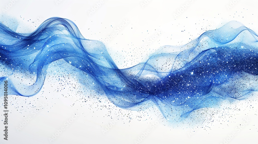 Poster an abstract blue glitter wave illustration that is extremely close up and has a large content area f