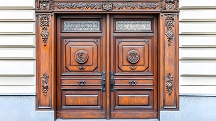 An ornate wooden door with iron hinges, part of an old building. 