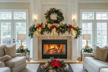 Cozy Living Room with Fireplace and Christmas Decor