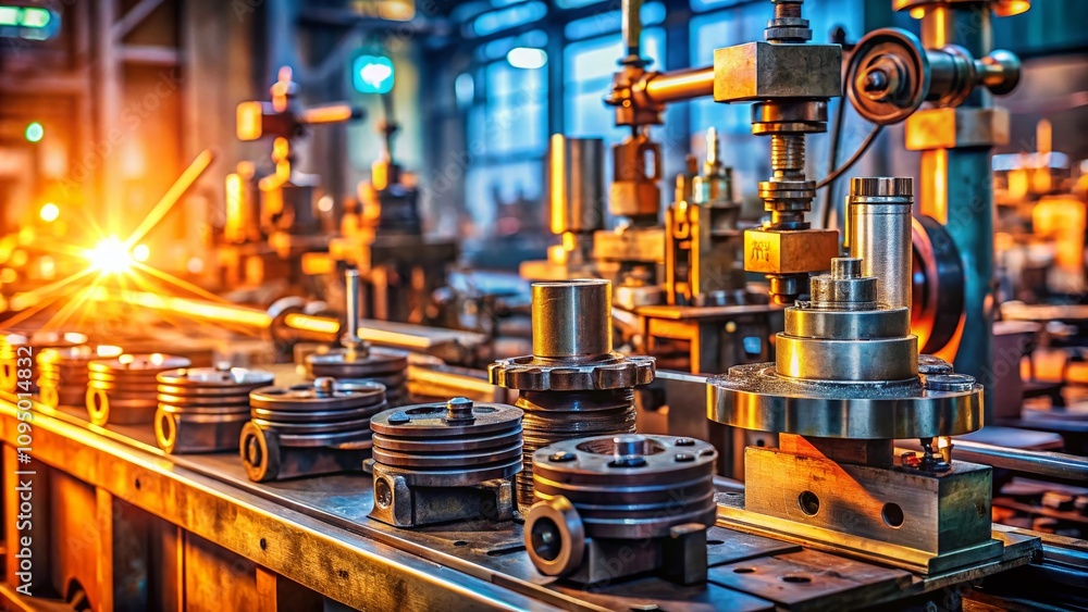 Poster industrial elements in high depth of field: a comprehensive visual exploration of machinery, tools, 