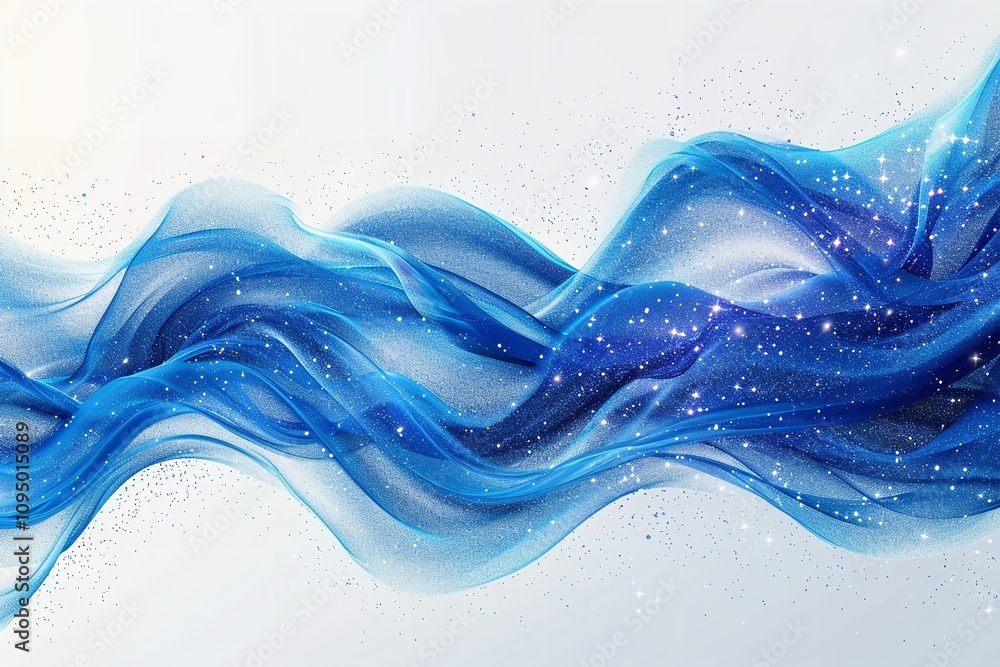 Poster an abstract blue glitter wave illustration that is extremely close up and has a large content area f