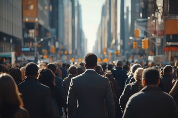 Anonymous Figures in Busy City Street Morning Commute