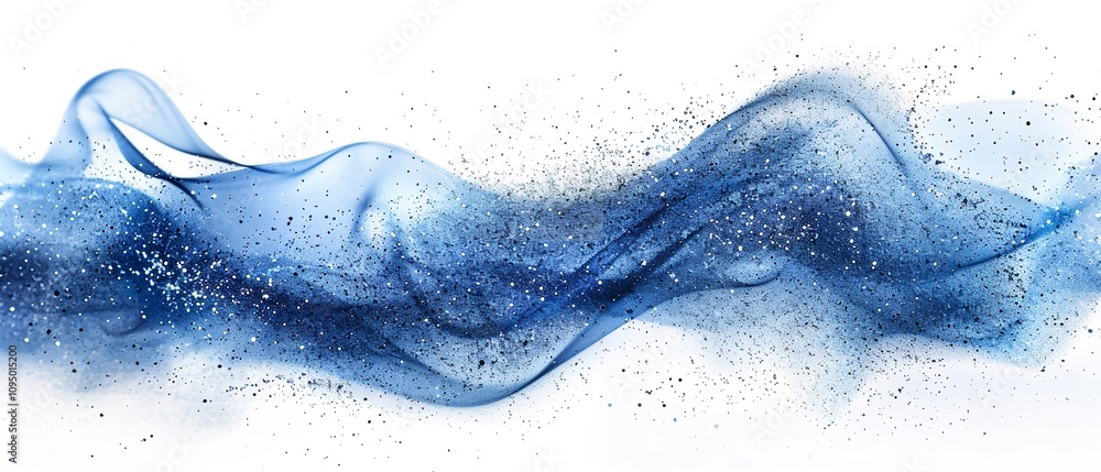 Poster an abstract blue glitter wave illustration that is extremely close up and has a large content area f