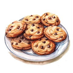 A watercolor drawing of Chocolate Chip Cookie, isolated on a white background. Chocolate Chip Cookie vector.