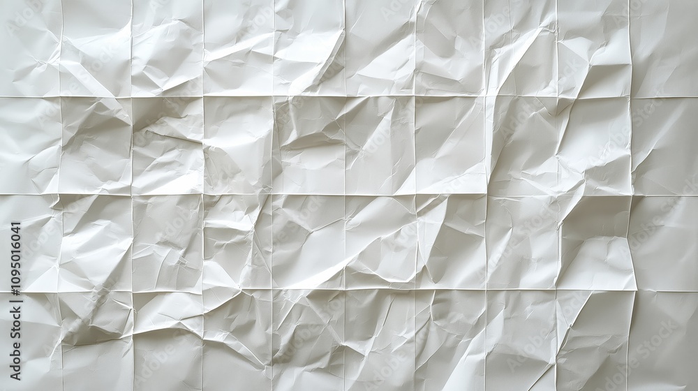 Poster high-resolution image of crumpled white paper texture with multiple parallel folds and creases for b