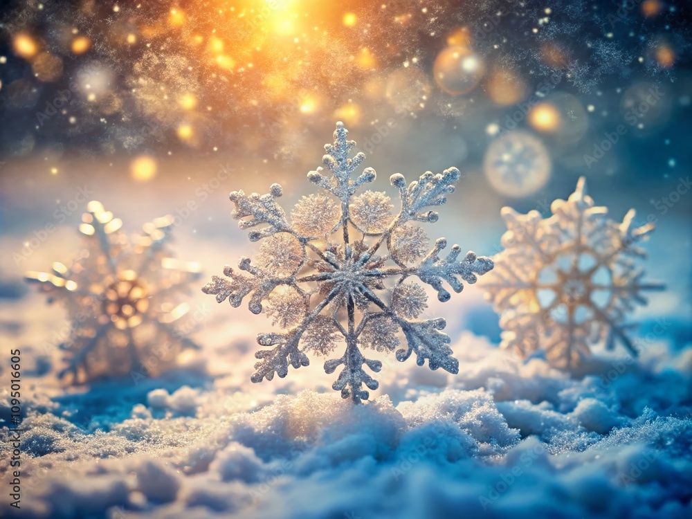 Poster intricate cut snowflake designs showcasing delicate patterns and textures in a winter wonderland, pe