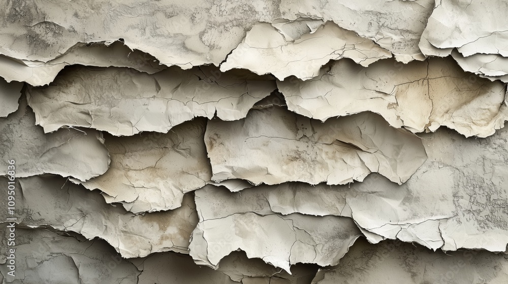 Poster detailed view of torn and layered paper with rough and uneven edges, highlighting the captivating te