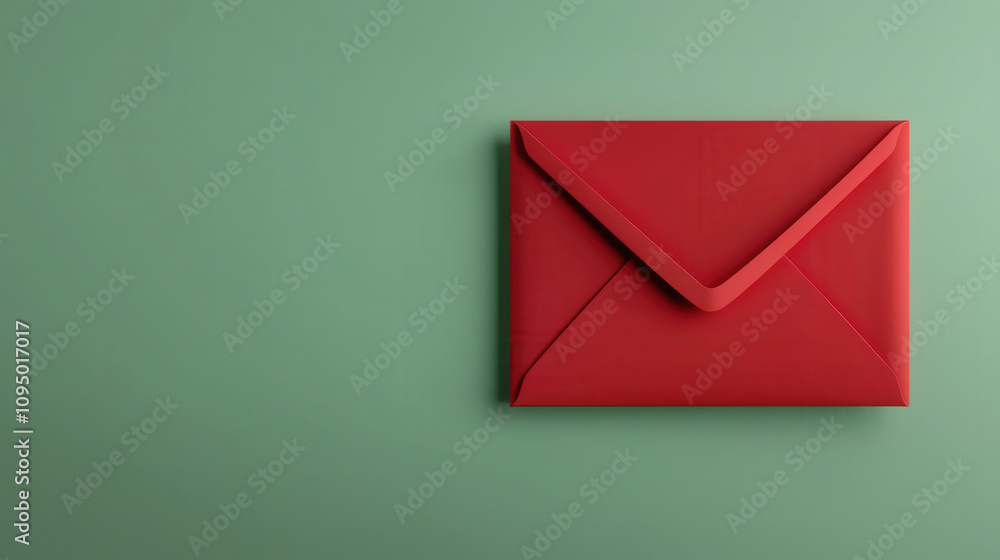 Poster vibrant red envelope rests on smooth green background, creating striking visual contrast. this 3d re