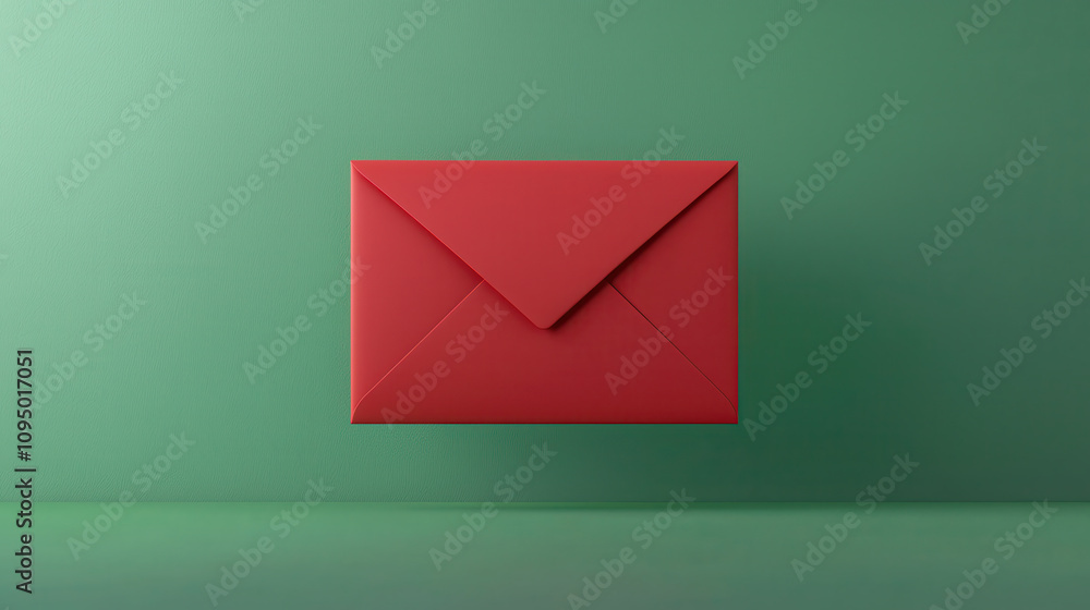 Poster red envelope on green background, symbolizing celebration and joy. this 3d rendering captures essenc