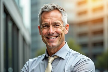 Fototapeta premium Confident and Successful Mature Businessman Smiling in an Urban Environment