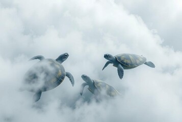 Cloudy Turtles Slow moving turtles with shell patterns visible t
