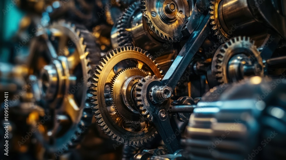 Poster Close-up of Interlocking Gears in a Complex Machine
