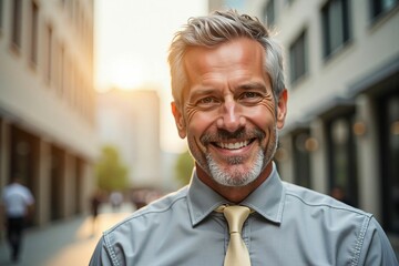 Fototapeta premium Happy and Accomplished Senior Professional in Modern Business Attire Outdoors