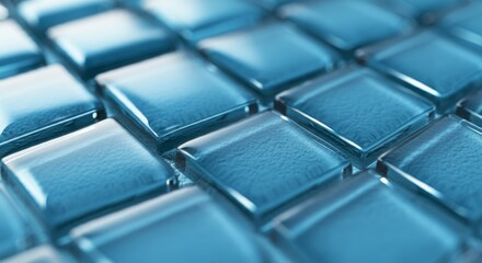 Blue Squares Glass Sculpture, Square Shape Design, Reflective, Elegant Refracting Translucent Art